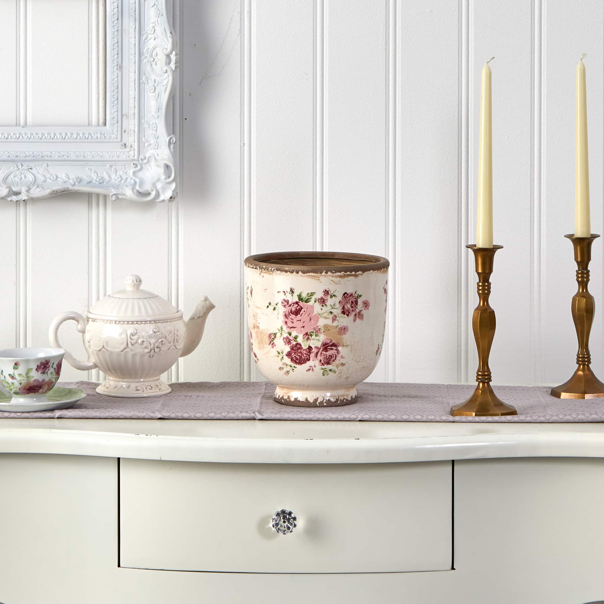 7.5" Tuscan Ceramic Floral Print Planter